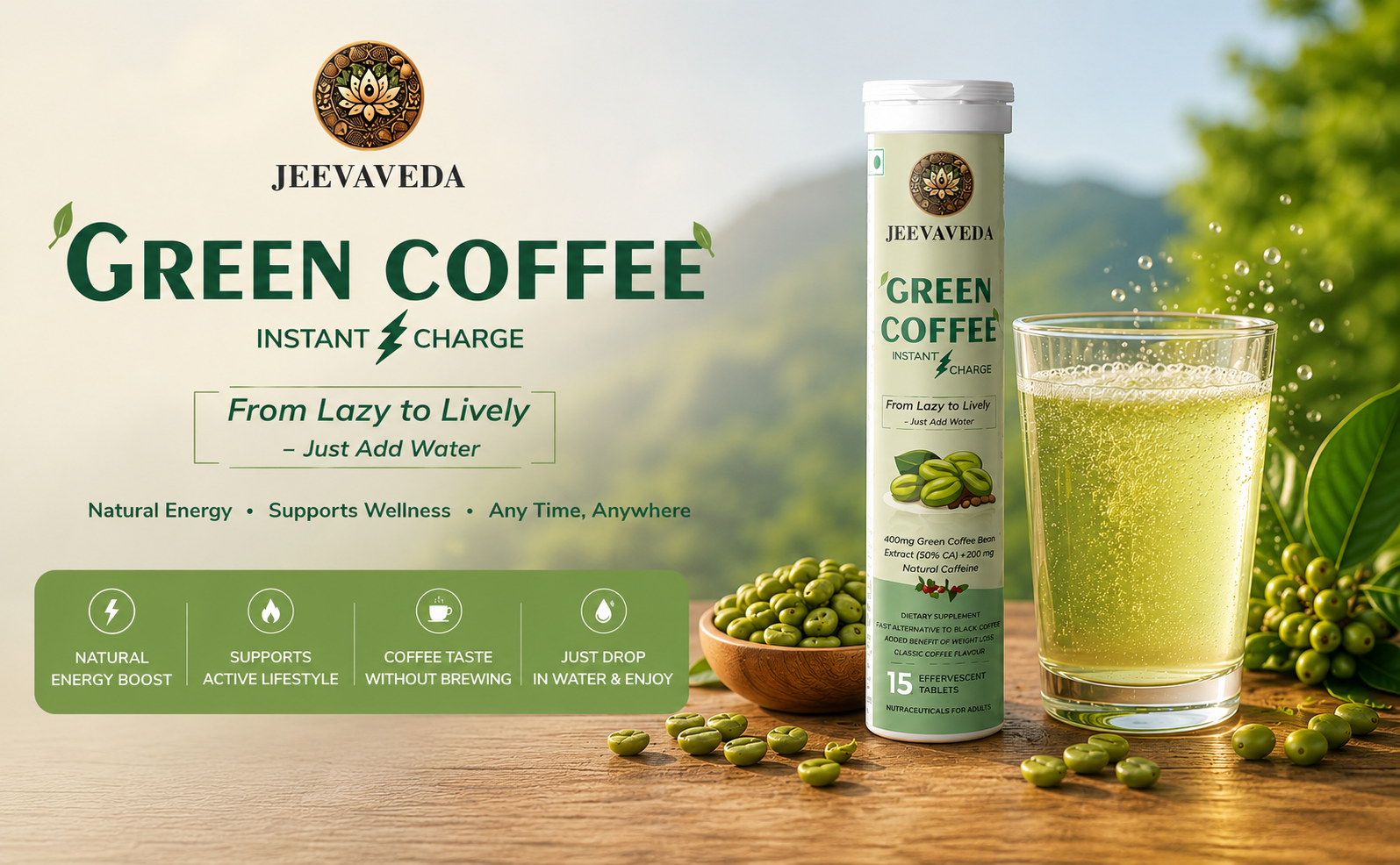 Green Coffee and ACV Effervescent Tablets Combo | Apple Cider Vinegar with Garcinia Vitamins and Pomegranate + Green Coffee Bean Extract with Natural Caffeine | Detox Weight and Craving Control | 60 Tablets (30+30)