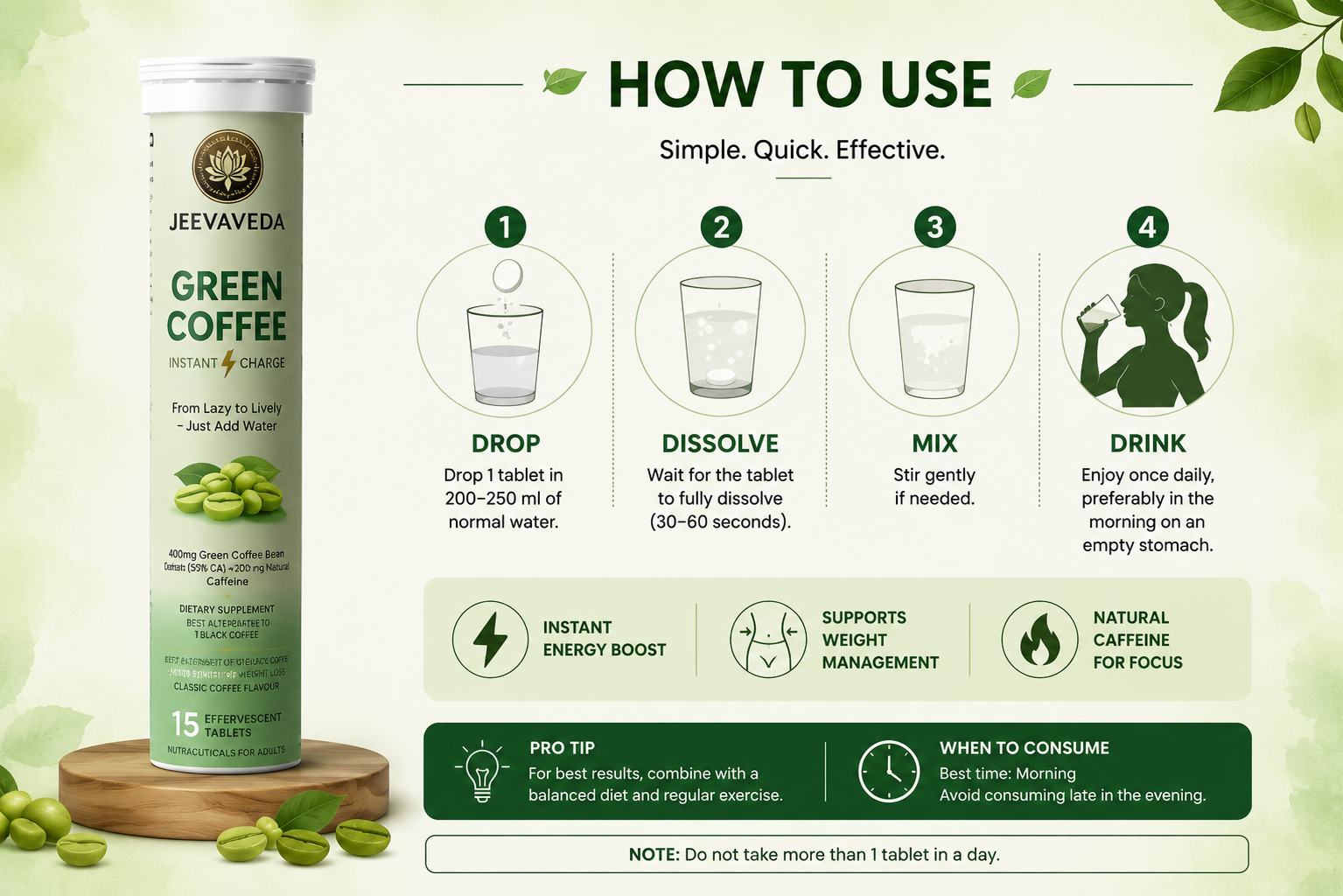 Green Coffee and ACV Effervescent Tablets Combo | Apple Cider Vinegar with Garcinia Vitamins and Pomegranate + Green Coffee Bean Extract with Natural Caffeine | Detox Weight and Craving Control | 60 Tablets (30+30)