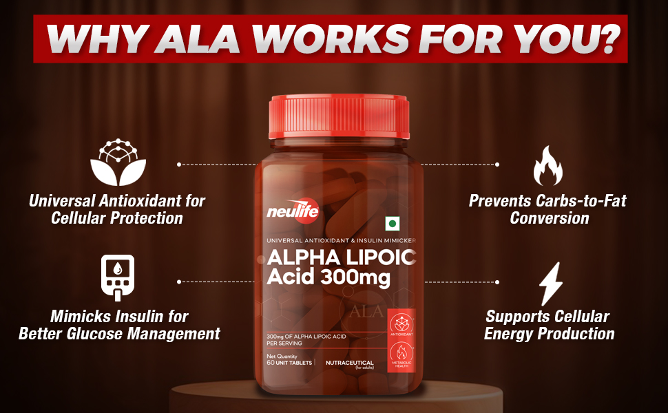 Neulife ALA (Alpha-Lipoic Acid) 300mg Capsules | Antioxidant Supplement Powerhouse + Insulin Mimicker | Gluten Free & Non-GMO | (60 Tabs)