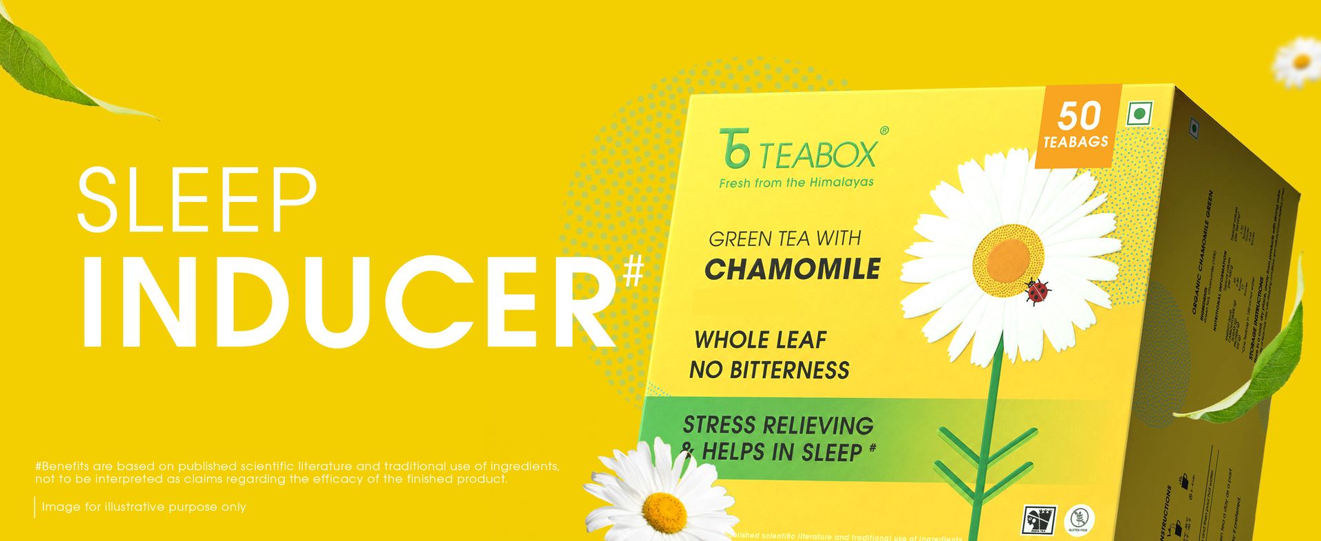 Teabox Chamomile Green Tea 50 Tea Bags | With Egyptian Chamomile Flowers & Whole Leaf Green Tea | Calming Blend for Relaxation & Sleep | Low Caffeine, Fresh & Aromatic (Pack of 2)