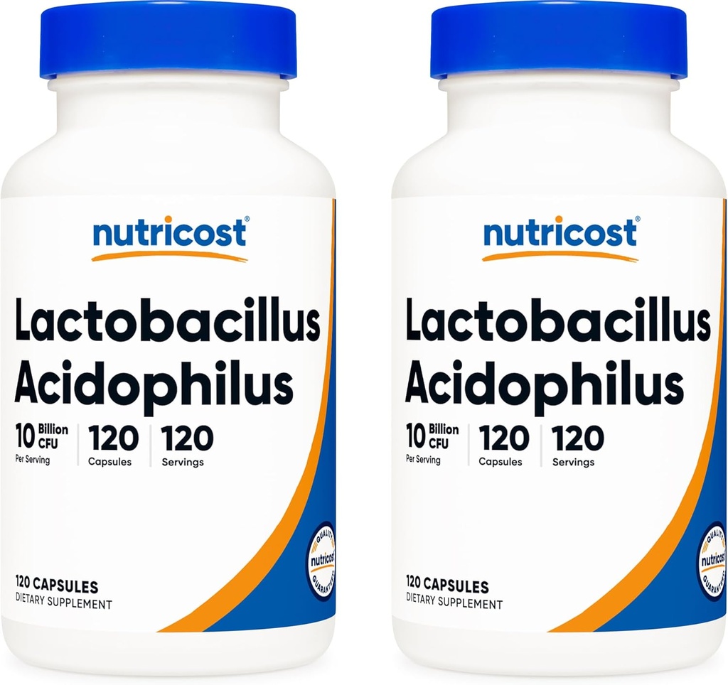 Nutricost Lactobacillus Acidophilus 10 Billion CFU, 120 Veggie Capsules - Probiotic (2 Bottles) 2