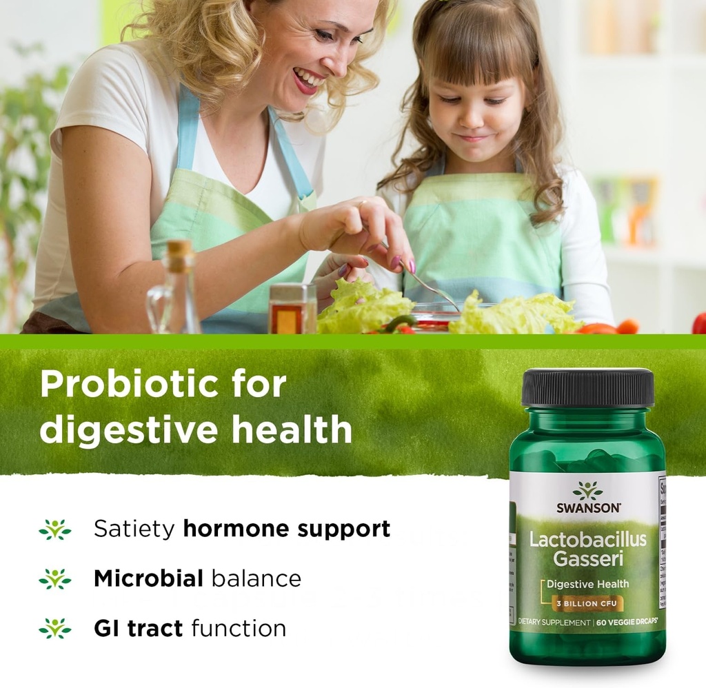 Swanson Lactobacillus Gasseri - Probiotic Supplement Supporting Digestive Health with 3 Billion CFU - Design-Release Satiety & Fat Metabolism Support - (60 Veggie Capsules) 4 Bottles 4
