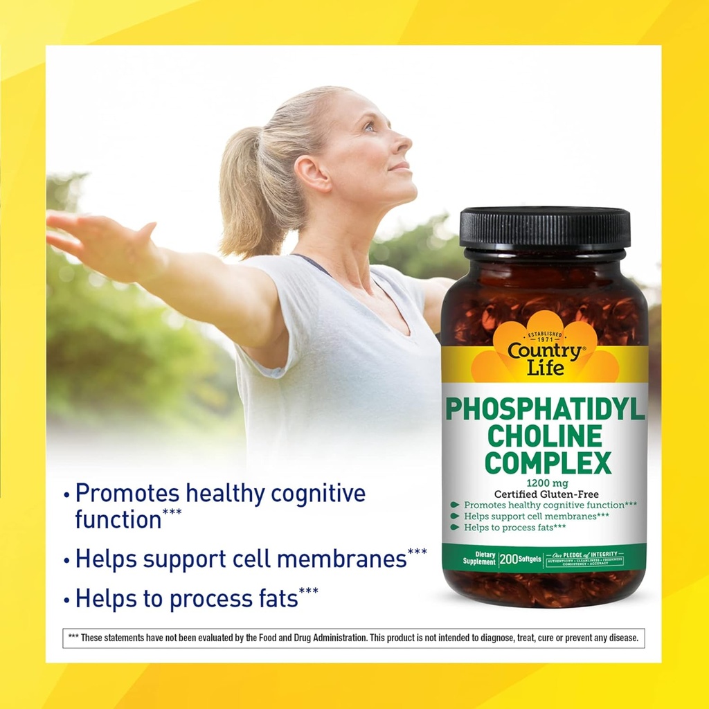 Country Life Phosphatidyl Choline Complex, Promotes Healthy Cognitive Function, 1200mg, 200 Softgels 5