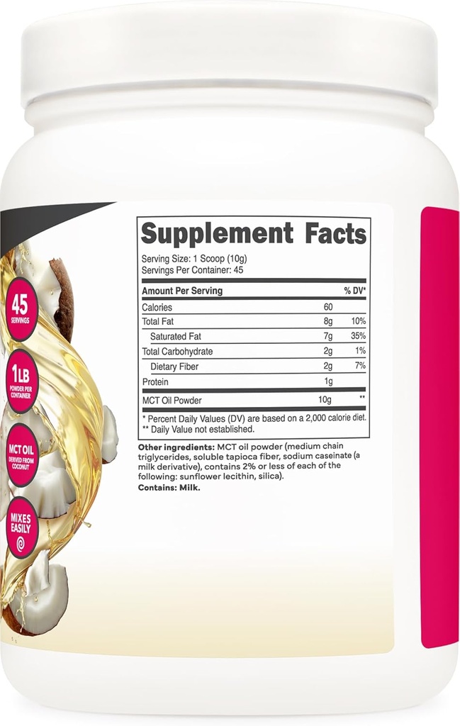 Ketologic MCT Oil Powder Unflavored (1 LB) – Keto Coffee Creamer & Energy Support – 41 Servings of Medium Chain Triglycerides for Focus & Fuel 5