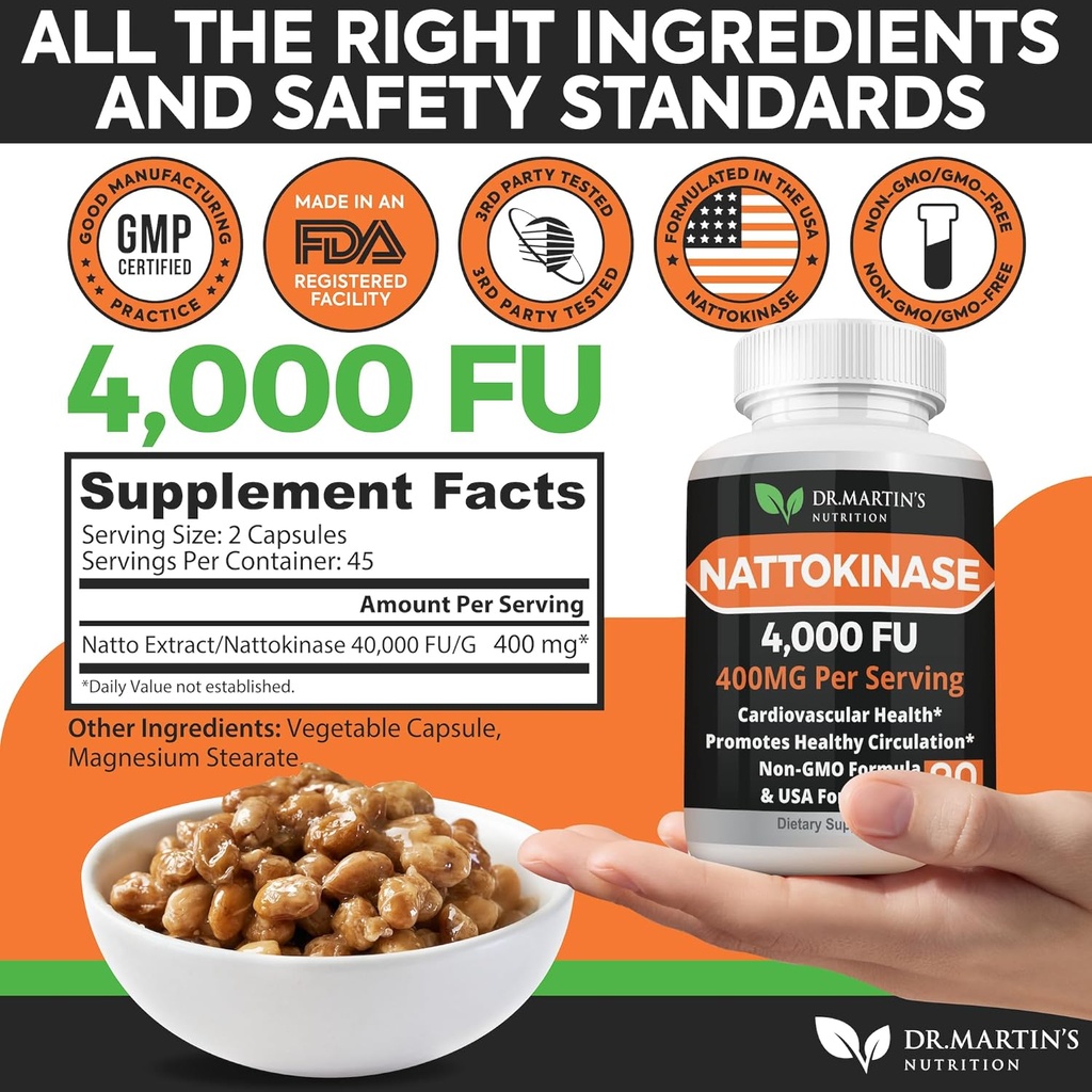 Pure 4,000 FU Nattokinase Supplement | 400mg Authentic Japanese Natto Extract | for Cardiovascular & Heart Health, Blood Circulation | Helps Maintain Healthy Blood Flow | Immune System | 90 Capsules 4