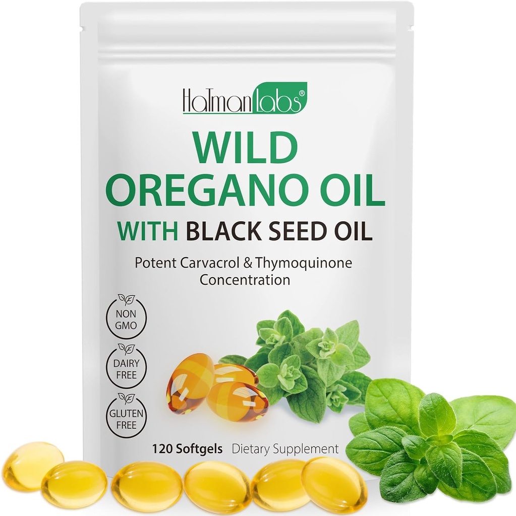 Oil of Oregano Softgels, 120 Count Oregano Oil Capsules, 165mg Carvacrol, 2 in 1 Formulated Oil of Oregano with Black Seed Oil 200mg, Oregano Oil Supplement Capsules