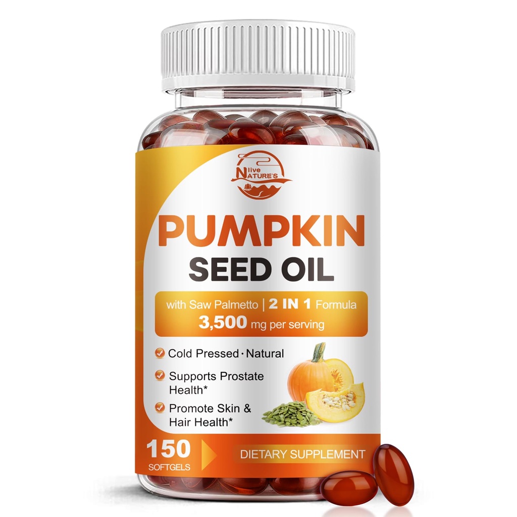 Pumpkin Seed Oil with Saw Palmetto, 3500mg Max Strength per Serving, 150 Softgels, Cold-Pressed with Essential Fatty Acids & Phytosterols, Supports Immune, Hair, Bladder & Prostate Health