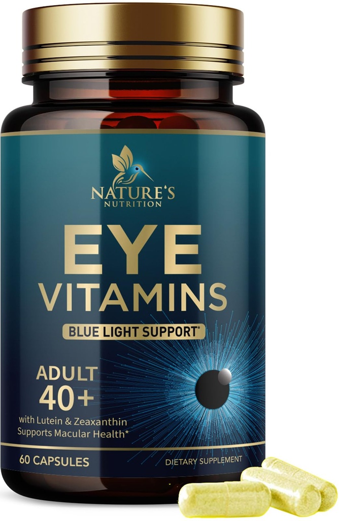 Eye Vitamins Supplements - 3x Strength Eye Health Vitamin with Lutein and Zeaxanthin - Vision Macular Health & Dry Eyes Support With Zinc, Vitamins C E & Minerals, Bottled in USA - 60 Capsules