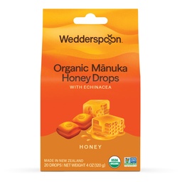 Wedderspoon Organic Manuka Honey Drops, Honey & Echinacea, 20 Count | USDA Organic | Genuine New Zealand Honey, Natural Remedy for Dry Throat