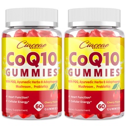 CoQ10 Gummies with PQQ - 400 MG Coenzyme Q10 High Potency, Enhanced with Ayurvedic Herbs, Adaptogenic Mushroom Blend & Probiotics for Heart, Brain, Energy, Immunity, Cherry Flavor, 120 Vegan Gummies