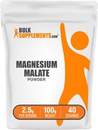 BulkSupplements.com Magnesium Malate Powder - Magnesium Supplements, High Bioavailabilty - Unflavored & Gluten Free, 2.5g per Serving, 100g (3.5 oz) (Pack of 1)