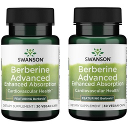 Swanson Berberine Advanced Enhanced Absorption Supplement for Health-Conscious Adults Seeking Optimized Bioavailability - Featuring Berbevis 550 mg (30 Vegan Capsules, 2 Pack)