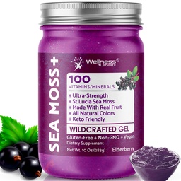 WELLNESS LABSRX Irish Sea Moss Gel Raw - Wildcrafted Superfood Seamoss Gel - Elderberry Flavor, Vitamin and Mineral-Rich from Pristine Caribbean Waters, Immune and Digestive Health Support - 10 oz.
