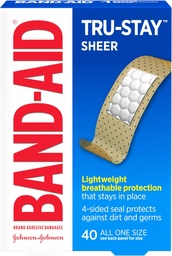 Band-Aid Brand Tru-Stay Sheer Strips Adhesive Sterile Bandages for First Aid & Wound Protection, Individually Wrapped Wound Care Bandages for Minor Cuts & Scrapes, All One Size, 40 ct