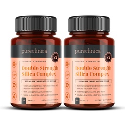pureclinica Double Strength Silica Complex – 500mg Horsetail Extract (4:1) per Tablet – 180 Tablets (2 Bottles) – 6 Month Supply – with Zinc, Manganese & Boron