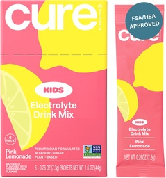 Cure Hydration Kids Electrolyte Drink Mix | Plant-Based Pediatrician Formulated Rehydration | No Added Sugar, FSA-HSA, Non-GMO, Gluten-Free, No Artificial Flavors | Box of 6 Packets - Pink Lemonade