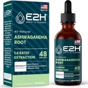 E2H Ashwagandha Liquid Drops - All-Natural Ashwagandha Supplement for Stress Relief and Mood Enhancer- Organic Ashwagandha Root Extract Effective Cortisol Manager | Non-GMO, Vegan | 2 Fl Oz