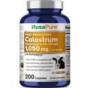 NusaPure Colostrum 1050mg 30% IgG 200 capsules (Non-GMO, Soyfree) Bioperine