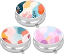 3 Pack Pill Box, Small Pill Case for Purse & Pocket, Cute Travel Medicine Organizer, Portable Medicine Container Holder to Hold Vitamins, Medication, Fish Oil & Supplement, Art Style Pattern
