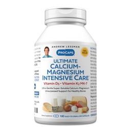 ANDREW LESSMAN Ultimate Calcium-Magnesium Intensive Care with Vitamin D3 & K2 MK7-120 mcg - 180 Capsules – Bone and Skeleton Health Essentials. Gentle, Easy to Swallow, Super Soluble. No Additives