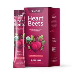 Snap Supplements Heart Beets Stick Packs, Organic Beet Root Powder Drink Mix, Cardiovascular Support for Men & Women, Beets, Pomegranate & Red Spinach, Nitric Oxide Booster, Mixed Berry, 10 Servings