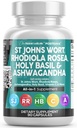 Clean Nutraceuticals St Johns Wort Rhodiola Rosea Holy Basil Ashwagandha - Mood Support for Women and Men with Vitamin C & Black Pepper Extract - 90 Caps