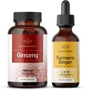 HERBAMAMA Korean Red Ginseng and Turmeric Ginger Kit - Bundle of Korean Panax Ginseng Capsules & Turmeric Ginger Liquid Drops - Vegan, Non-GMO, Sugar & Alcohol-Free - 2 Pack