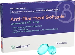 WELMATE - Anti-Diarrheal Softgels (24 Softgels) - Loperamide HCL 2 mg - Diarrhea Symptom Relief - Upset Stomach Reliever - Anti Diarrhea Pills - Over-The-Counter Medication