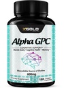 Alpha GPC Choline Supplement 600mg, 99%+ Highly Purified, Highly Bioavailable Source of Choline,180 Veggie Capsules, Cognitive Enhancer Nootropic, Supports Memory & Brain Function, Boosts Focus & Mood