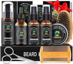 XIKEZAN Beard Kit for Men Grooming & Care Set w/2 Pack Beard Serum, Wash, Oil, Balm, Comb, Brush, Scissor, Bag, EBook, Unique Birthday Gifts for Men Him Dad Husband Brother Christmas Stocking Stuffers