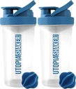 Utopia Home Protein Shaker Bottle - (Pack of 2) 28-Ounce Shaker bottles For Protein Mixes - Fitness Sports Classic Protein Mixer Shaker Bottle (Clear/Navy)