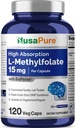 NusaPure L Methylfolate 15mg, 120 Veggie Capsules, Bioperine