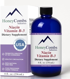 HoneyCombs Vitamin B3 Niacin Supplement Liquid Drops - High Potency Vitamin B3 Liquid Drops for Men & Women - Maintain Digestive System, Skin, Tongue, Energy and More - Vegan Niacin Drop (8 Fl oz)