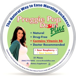 Preggie Pop Drops Plus | 21 Drops | Vitamin B6 for Morning Sickness & Nausea Relief during pregnancy | Safe for pregnant Mom & Baby | Gluten Free | Two Flavors: Lemon & Raspberry