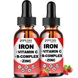 2 Pack Liquid Iron Supplement w/Vitamin C, A, B-Complex, Vegan Iron Drops High Potency Liquid Vitamin & Iron Supplements for Women, Men & Children -Support Red Blood Cell, Energy, Anemia & Fatigue
