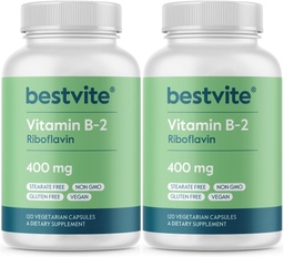 BESTVITE Vitamin B-2 (Riboflavin) 400mg (240 Vegetarian Capsules) (120 x 2) - No Stearates - Vegan - Non GMO - Gluten Free