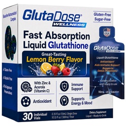 Liquid Glutathione Supplement, Lemon Berry Flavored Acerola Energy Booster w/Zinc, Daily Vitamins & Minerals, Zero Sugar Formulation, Everyday Auto-Immune Support for Adults, 0.34 fl oz, Pack of 30