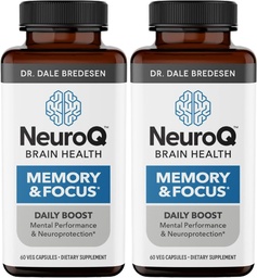 NeuroQ Memory & Focus - Boosts Cognitive Performance & Brain Function - Neuroprotective Formula by Dr. Dale Bredesen - Gotu Kola Ginkgo Phosphatidylserine & Propolis - 60 Capsules (Pack of 2)
