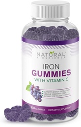 Iron Gummies with Vitamin C - Chewable Iron Supplement for Adults & Kids, Iron Deficiency Anemia, Red Blood Cell Support, Energy, Immune Function, Brain Health, Max Absorption, 60 Vegan Gummies