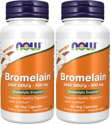 NOW Foods Supplements, Bromelain (Natural Proteolytic Enzyme) 2,400 GDU/g - 500 mg, Natural Proteolytic Enzyme*, 60 Veg Capsules (Pack of 2)