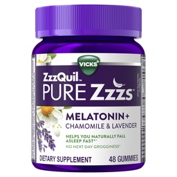 ZzzQuil Pure Zzzs Melatonin Gummies, Sleep Aid, Melatonin 2mg, with Chamomile & Lavender, Melatonin Sleep Gummies, Sleep Aids for Adults, Wildberry Vanilla Flavored, 48 Sleep Gummies