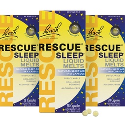 Bach Rescue Sleep Liquid Melts, Natural Orange Vanilla Flavor, Natural Sleep Aid, Stress Relief, Homeopathic Flower Essence, Free of Melatonin, Non-Alcohol, 3 Pack, 28 Count Each