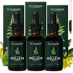 Betterbrand Mullein Lung Detox Drops (3-Pack), 60ml Mullein Leaf Tincture with Chlorophyll for Respiratory Health Support - Alcohol-Free - 3 Month Supply