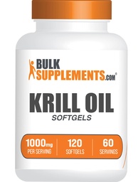 BulkSupplements.com Krill Oil 1000mg Softgels - Antarctic Krill Oil Supplement - Omega 3 Supplement, DHA Supplement - Gluten Free, 2 Softgels per Serving, 120 Count (Pack of 1)