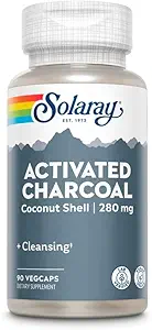 Solaray Activated Charcoal 280mg | Coconut Source | Healthy Inner Cleansing & Digestive Tract Support | Non-GMO, Vegan & Lab Verified | 90 Capsules | Pack of 2