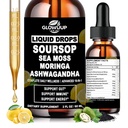 Soursop Bitters Liquid,10-in-1 Herbal Soursop Drops with Sea moss,Ashwagandha, Black Seed Oil, Moringa & Oregano for Immune Support, Gut Health, Cell Regeneration & Antioxidant, Non-GMO, 2 Fl Oz