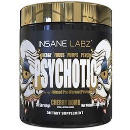 Insane Labz Psychotic Gold, High Stimulant Pre Workout Powder, Extreme Lasting Energy Focus, Pumps and Endurance with Beta Alanine, DMAE Bitartrate, NO Booster (35 Servings, Cherry Bomb)