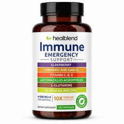 healblend 10 in 1 Immune Support Supplement Booster with Elderberry, Zinc, Echinacea, Turmeric, Lactobacillus Acidophilus, for Adults [120 Capsules]