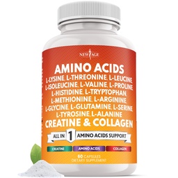 NEW AGE Amino Acids Supplement L-Lysine, L-Threonine, L-Leucine, Isoleucine, Valine, L-Histidine, L-Tryptophan, L-Methionine, L-Arginine, L-Cysteine, L-Glutamine, L-Serine, Aspartic Acid- 60 Count