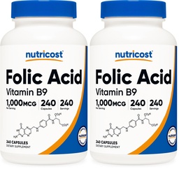 Nutricost Folic Acid (Vitamin B9) 1000 mcg, 240 Capsules (Pack of 2)